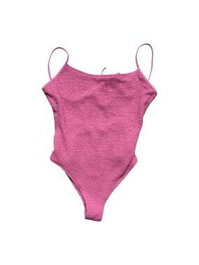 Mango Pink Textured One Piece Swimsuit Medium NWT Open Back Halter Bathing Suit